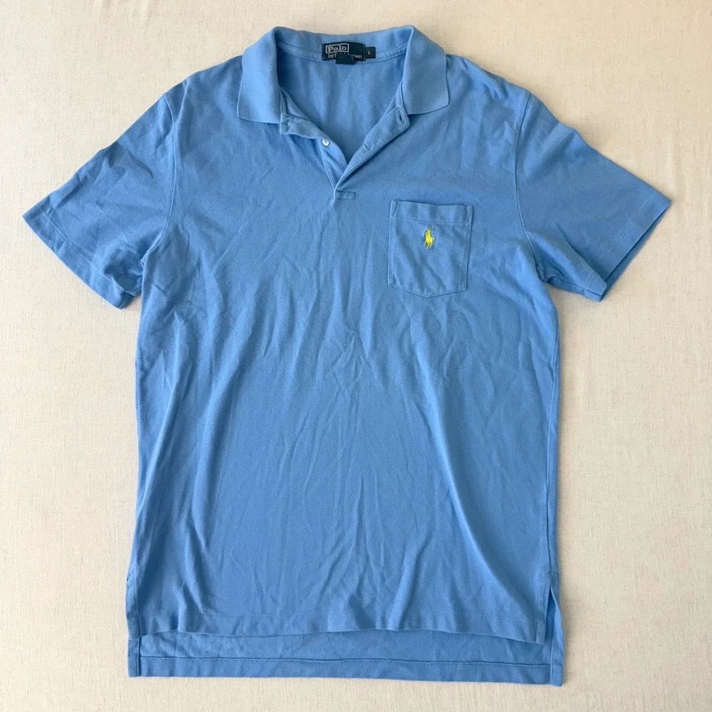 Polo Ralph Lauren Polo Shirt Mens Large Blue Short Sleeve Pocket Pique Cotton